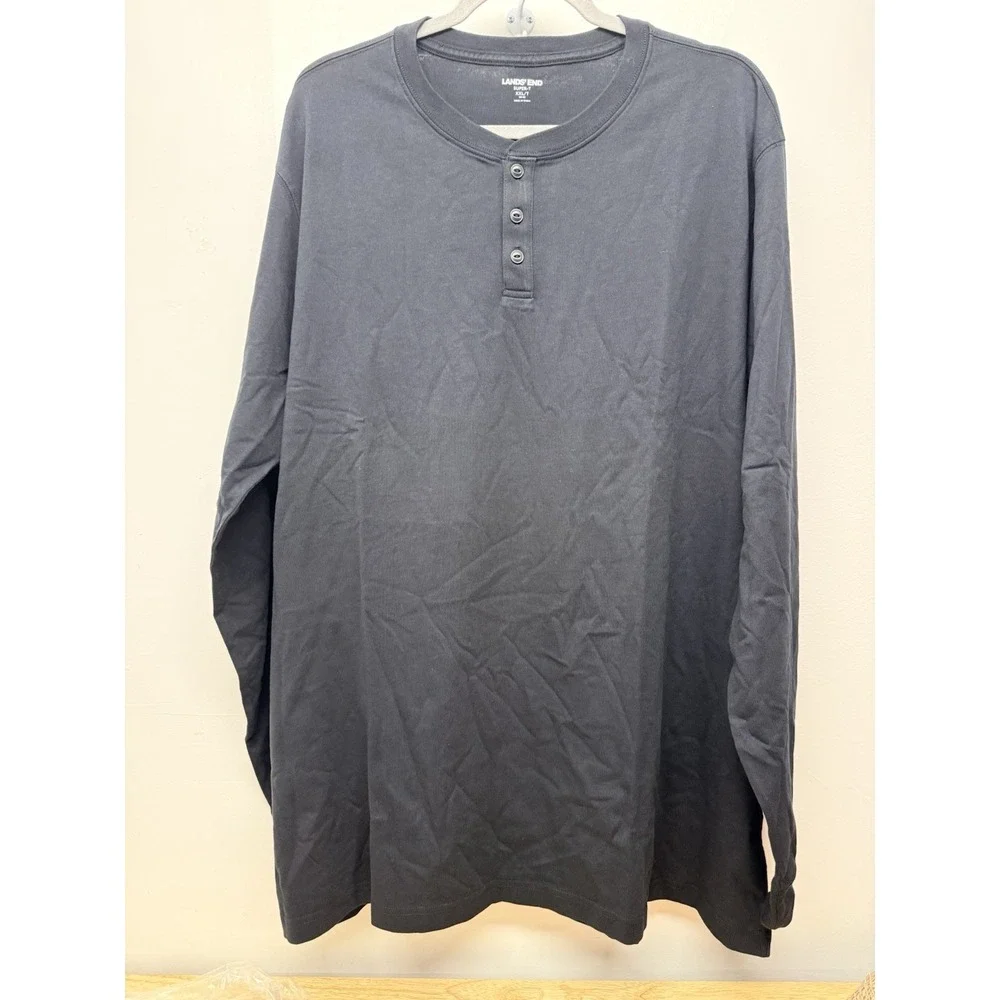 Lands End Mens XXLT Black Long Sleeve Henley Shirt Big‎ Tall Cotton Casual#31
